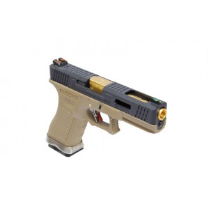 Страйкбольный пистолет WE Tech G Force G17 T6 GBB pistol (Black/ Tan/Silver) WE-G001WET-6